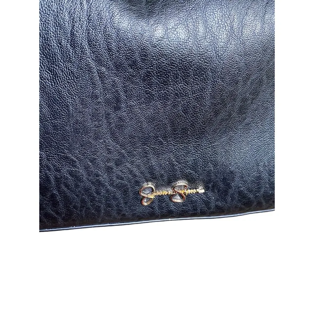 Jessica Simpson Handbag Shlder Tote Purse Blk Textured PVC Gold Chain studs